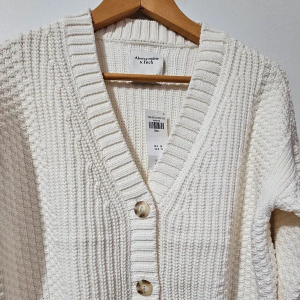 Abercrombie & Fitch Cameron Seed Stitch Cardigan-White -Size S-150-491-01255-178 - Image 4
