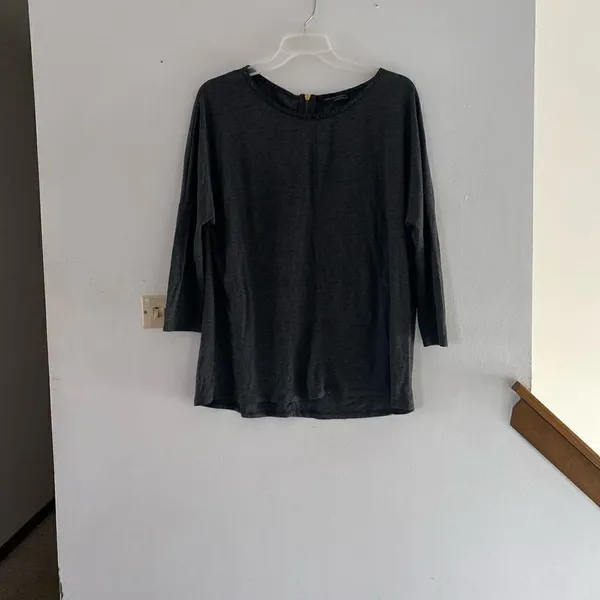 Zara W&B Collection Long Sleeve Dolman Top Faux Leather Trim Size L Gray - Image 7