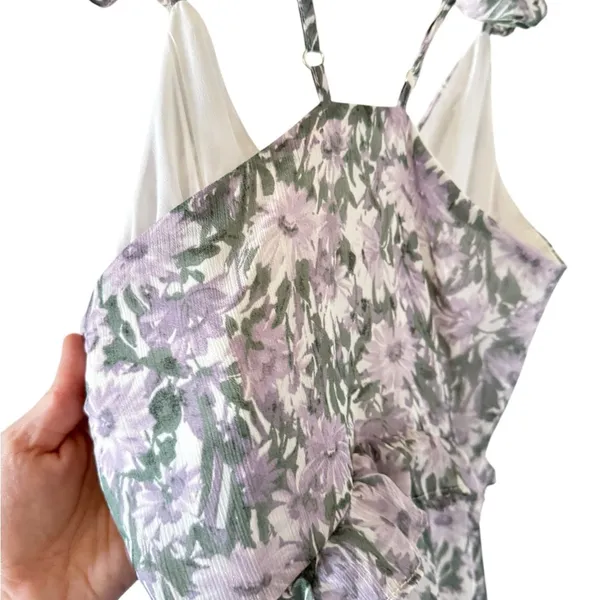 Tuckernuck O.P.T Ingrid Purple Floral Ruffle Midi Dress - Image 3