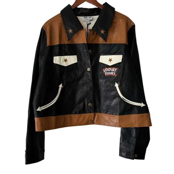 Unique Vintage‎ Looney Tunes Bugs Bunny Back Off Leather Jacket XL - Image 8
