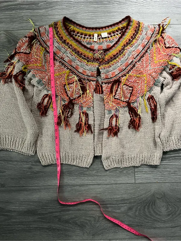 Moth Anthropologie Guajava Tan Salmon Button Cardigan Cropped Knit Open M Boho - Image 4