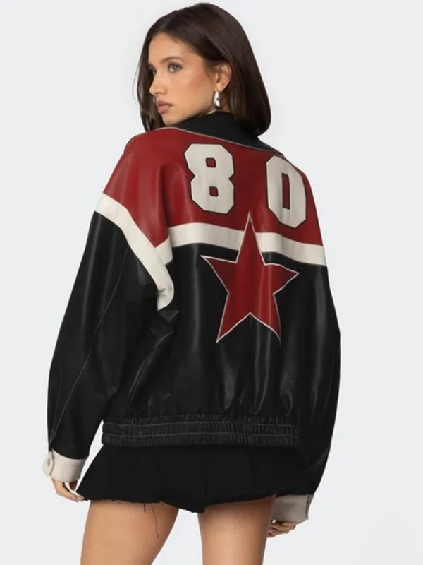 Edikted North Star Faux Leather Jacket Black Red Racing Biker Bomber M New - Image 3