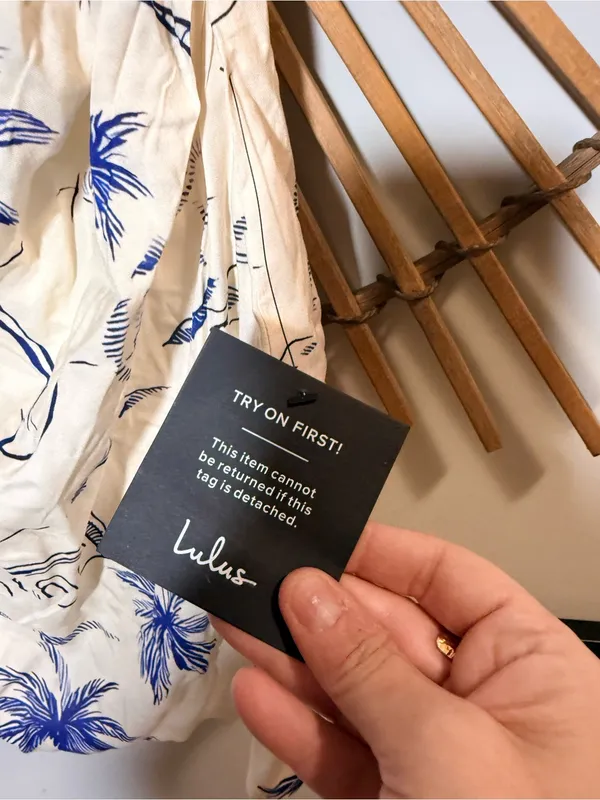 Lulus Inina Ivory & Blue Print Asymm Halter Printed Mini Dress Vacation Resort Beach - Image 9