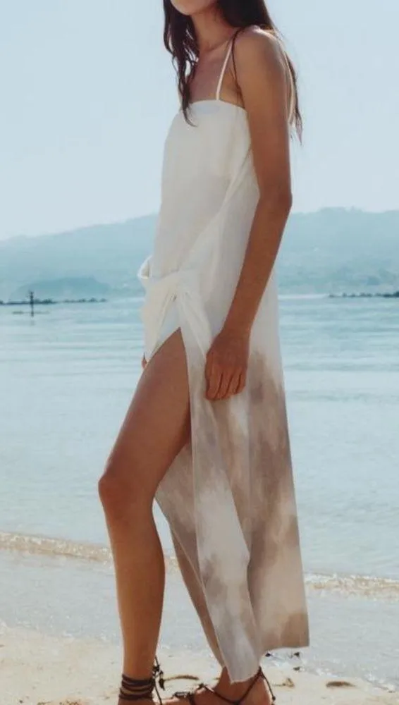 Zara NWT white beige brown ombré tie dye detail spaghetti strap midi maxi dress - Image 16