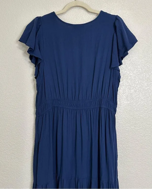 Knox Rose Navy Blue Flutter Short Sleeves Tiered Midi Dress, Size XL - Image 8