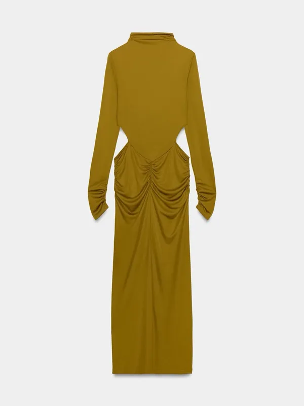 NWT ZARA FLOWY CUT OUT DRESS Body Con Olive Green Small Stretch - Image 7