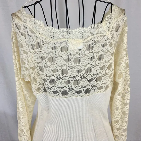 Free People Cream Lace Sleeved Romantic Fairycore Regencycore Ribbed Top - Image 12