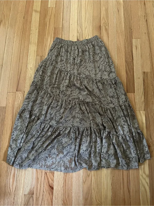 Altar'd State Brown Taupe Lace Tiered Maxi Skirt Small Cottagecore Romantic - Image 8