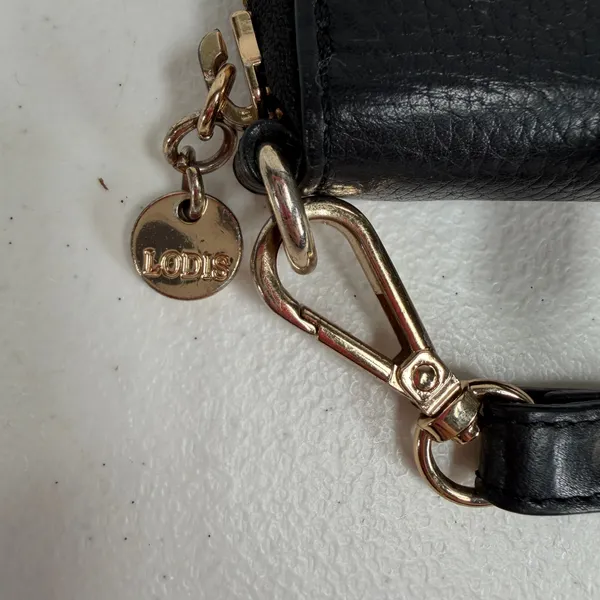 Lodis Ellie Single Zip Wristlet Black Pebbled Leather RFID Gold Hardware Wallet - Image 4
