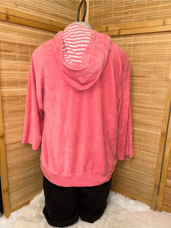 New York Laundry terry cloth dark pink 3/4 sleeve hoodie Y2K woman’s XL - Image 3