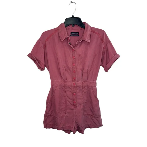 Urban Outfitters Rose Pink Utility‎ Romper Button Front Short Sleeve Snall Safar - Image 2