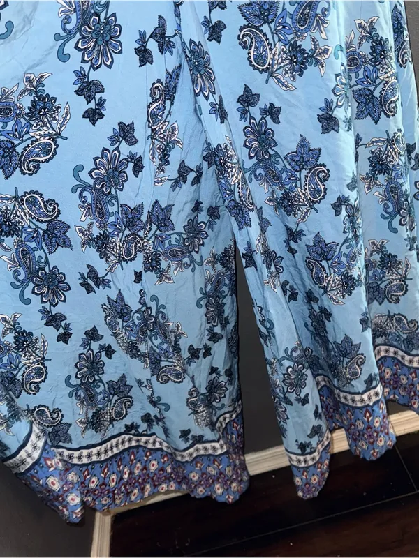 Lulus Women’s Strapless Matching Set Tube Top Bell Pants Blue Jumpsuit Medium - Image 7