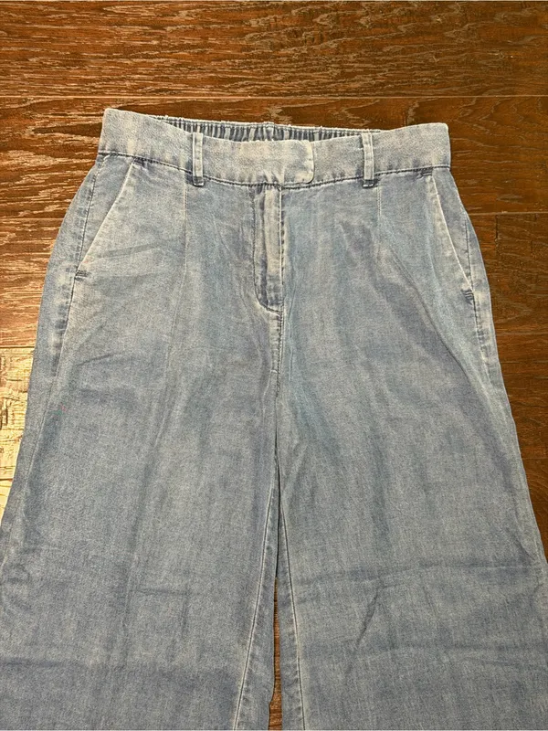 American Eagle Size 0 Wide Leg Chambray Trousers High Rise Blue - Image 4
