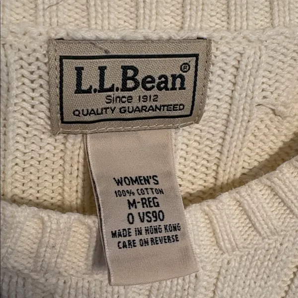 L.L. Bean Collegiate Preppy Women's Cream Cable Crewneck Sweater SZ M 100%Cotton - Image 2