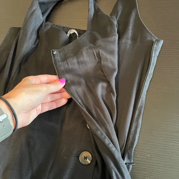 Anthropologie Black Linen‎ Asymmetrical Button Front Midi Dress XLP Petite - Image 10