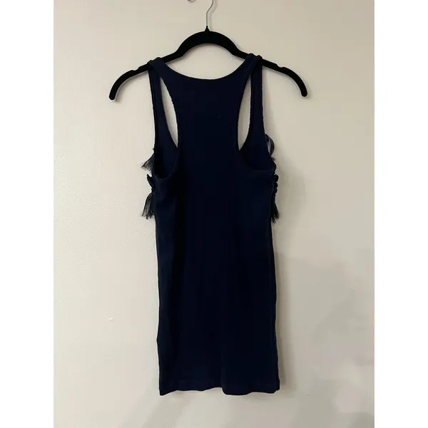 Abercrombie And Fitch Cotton Ribbed Tank Top Bow Embroidered Velvet Navy Blue L - Image 6