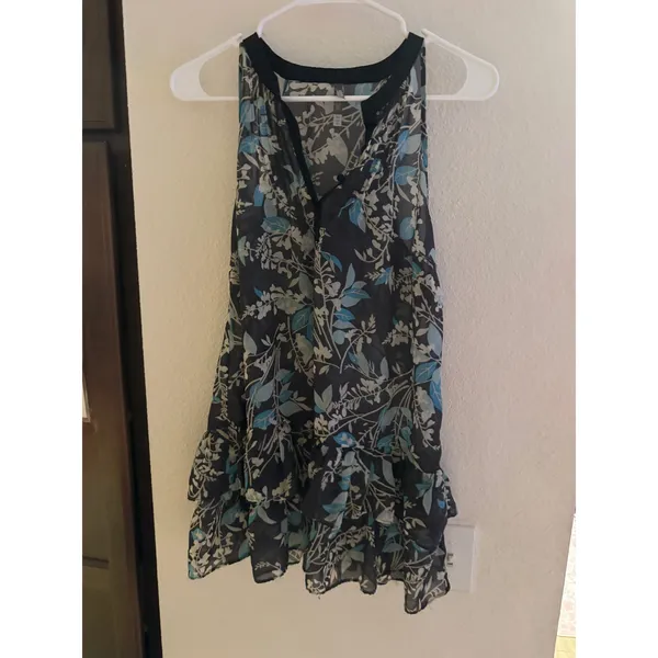 Charlotte Russe Floral Mini Dress XS Navy Blue Sleeveless Ruffle Hem Chiffon - Image 2