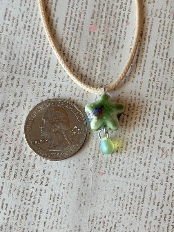 Handmade green ceramic star boho fairy cottage y2k necklace⭐️💚 - Image 6