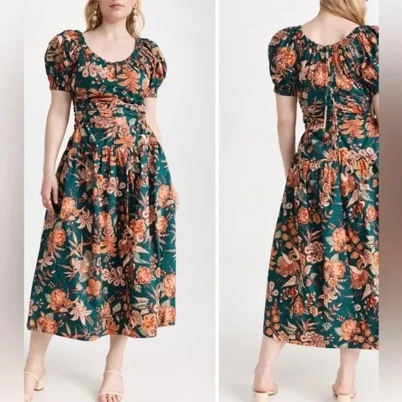 Ulla Johnson Golda Orange Floral-Print Cut-Out Cotton-Poplin Midi Dress‎ - Image 3