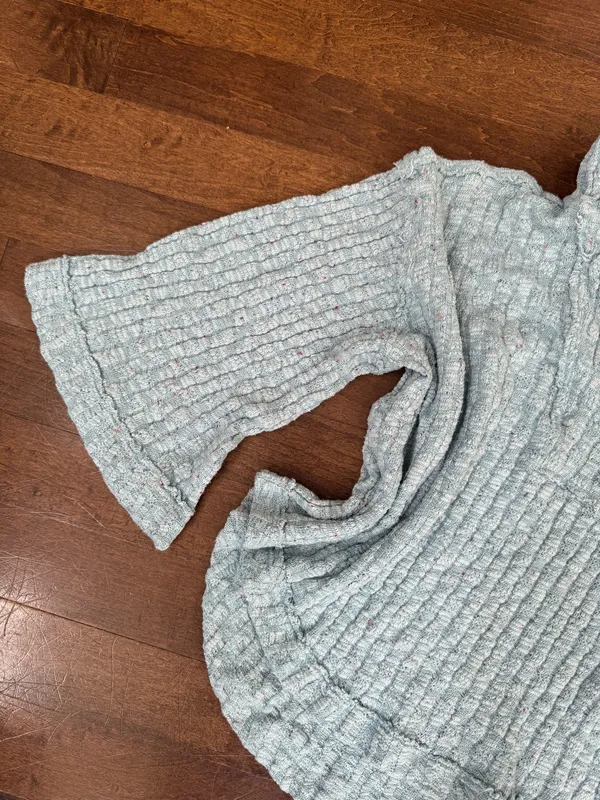 Free people Light blue hooded oversized knit sweater poncho with bell sleeves - Image 3