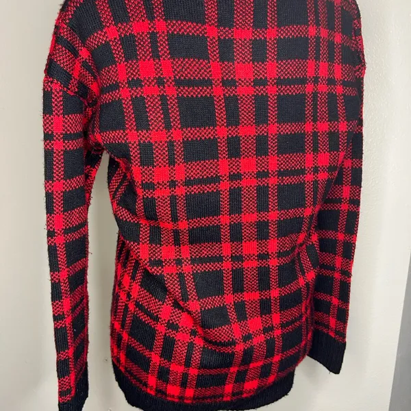 Christmas Red and Black Plaid Reindeer Sweater - Image 2