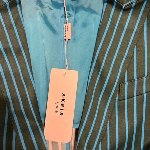 Akris $1390 MSRP Green and Blue Striped Blazer Jacket - Image 4