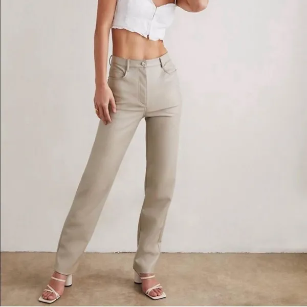 Aritzia Wilfred The Melina Taupe Vegan Leather Straight Leg Pants Size 8 - Image 9