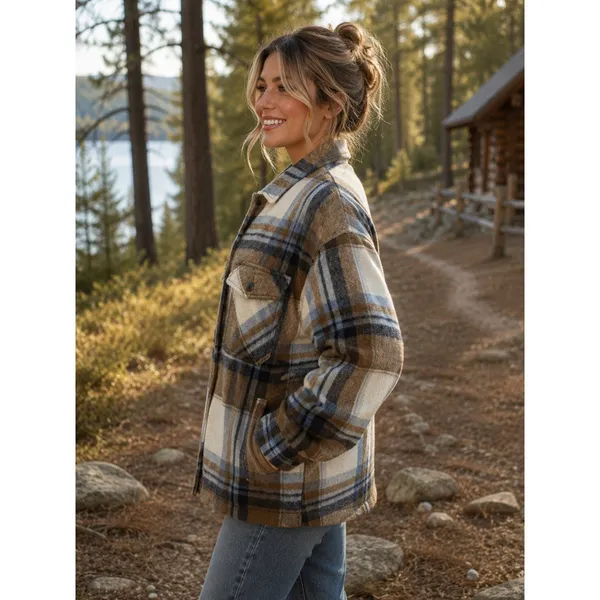 ZARA Wool Alpaca‎ Plaid Shacket Shirt Jacket Pockets Outdoors Preppy Medium - Image 4