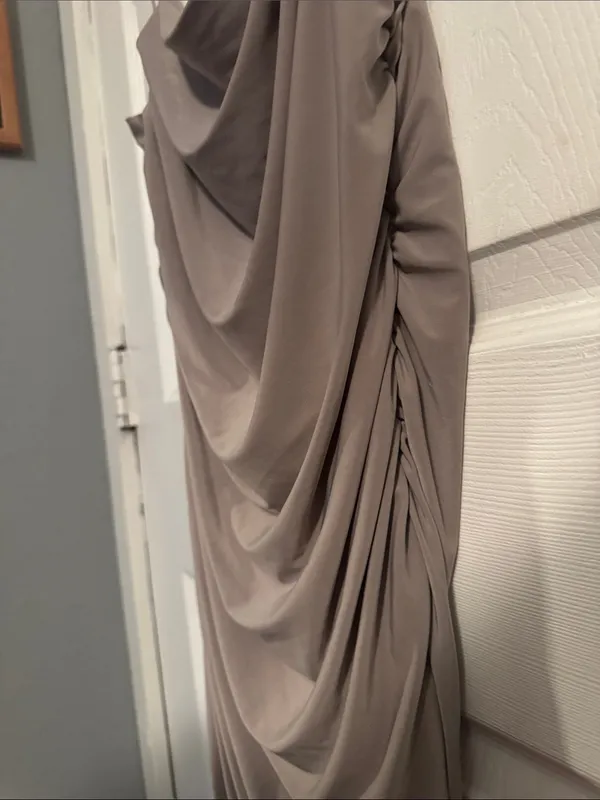 SheIn Midi Taupe Draped Slip Dress with Cowl Neck - Image 4