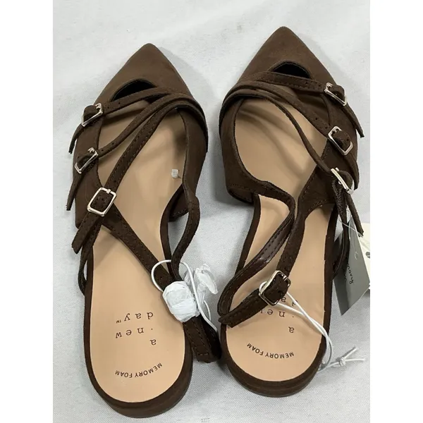 Womans New A New Day Twiggy Strappy Sling back Flats Size 6 Brown Pointed Toe - Image 3
