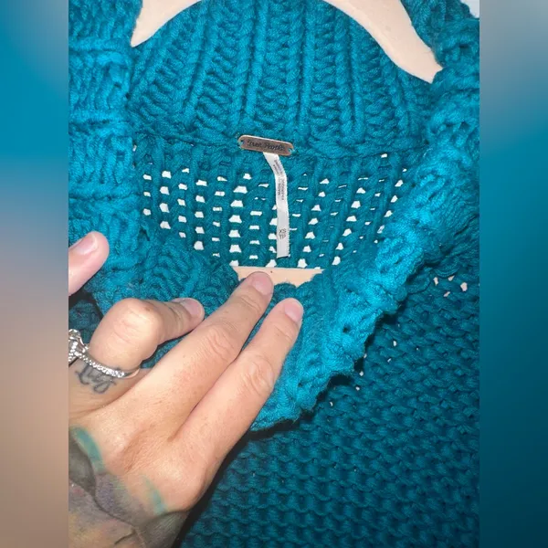 NWOT Free People My Only Sunshine Sweater Chunky Knit In Teal - Image 8