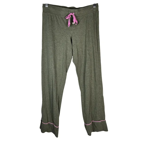 J. Crew Dreamy long-sleeve cotton pajama set XS Olive Green Pink Piping AC318 - Image 4