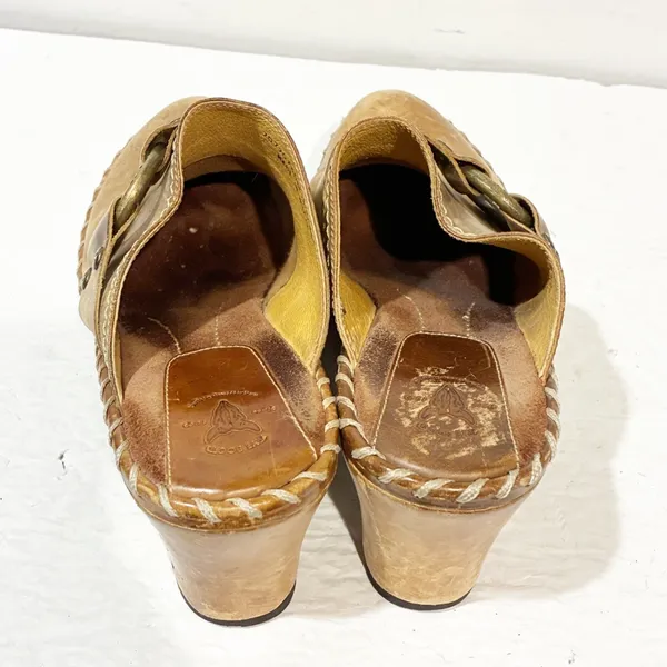 Frye Women’s Charlotte Ring Brown‎ Distressed Heeled Clogs Mule Shoes Size 8 - Image 6