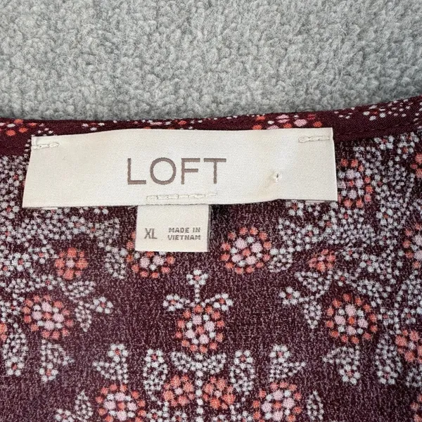 LOFT Women's XL Square Neck Long Sleeve Blouse Top Maroon Floral Paisley - Image 5