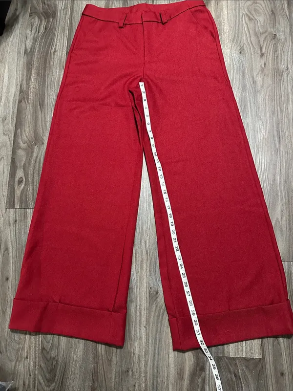 SHEINBAE is Red High-Rise Wide Leg Pants with Cuffed Hem - Image 6