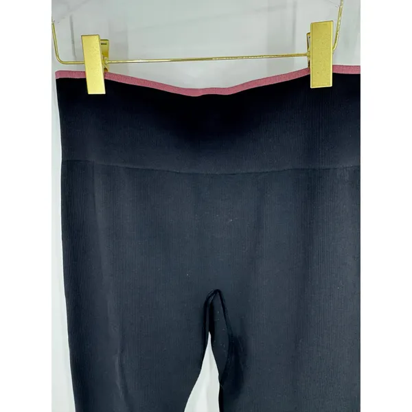 Outdoor Voices Seamless Ribbed Leggings Black Pink Logo High Waist‎ Medium - Image 3