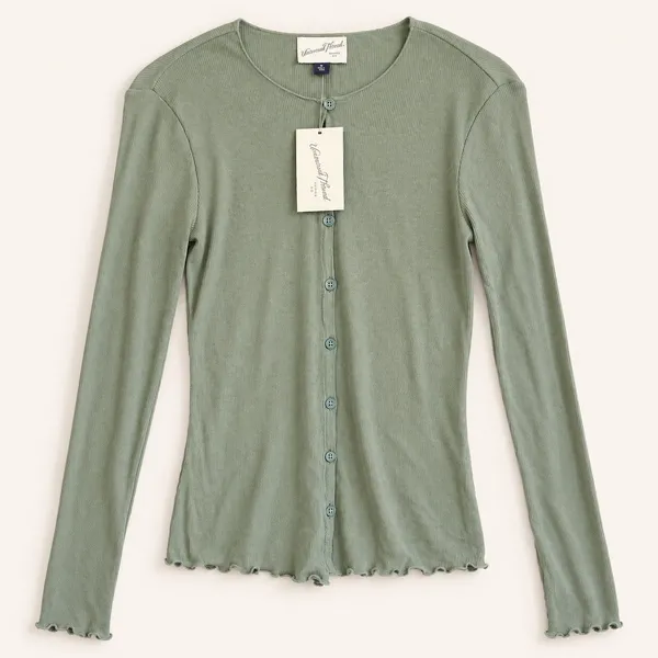 Universal Thread Sage Green Ribbed Lettuce Edge Button Front Cardigan Top S - Image 4