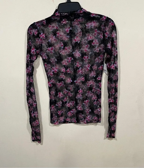 NWT Free People Lady Lux Printed Layering Top in Black Combo S Floral - Image 3