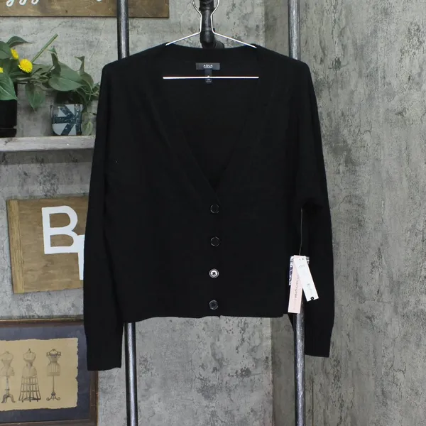 NWT Aqua Womens Button Up Sweater Cashmere V-Neck Cardigan V10337 Black L - Image 2