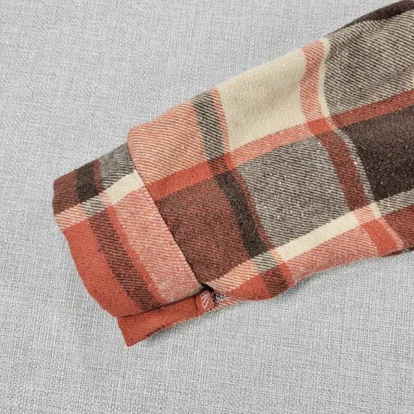 Womens‎ Shirt Size M Orange Plaid Flannel Button Down Long Sleeve Shaket Casual - Image 4