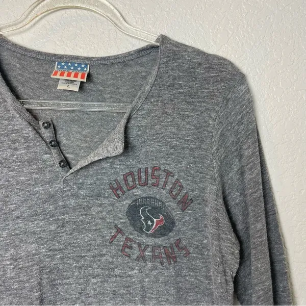 JUNK FOOD Vintage Feel Houston Texans Gray Henley Shirt Size L - Image 2