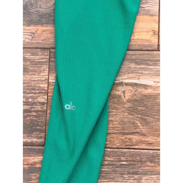 Alo Yoga Small Ribbed High Waist Leggings 27" Green Athleisure Yoga Pants Cozy‎ - Image 3