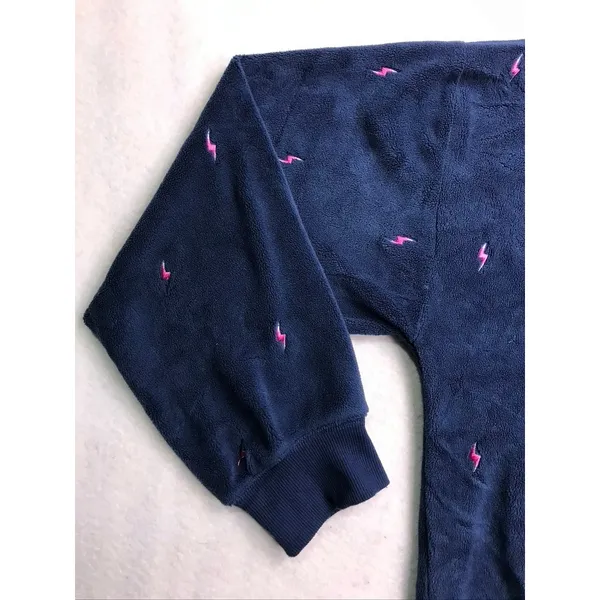 PJ Salvage Pajama Set Women Large Blue Lightning‎ Bolt Fleece Loungewear - Image 3