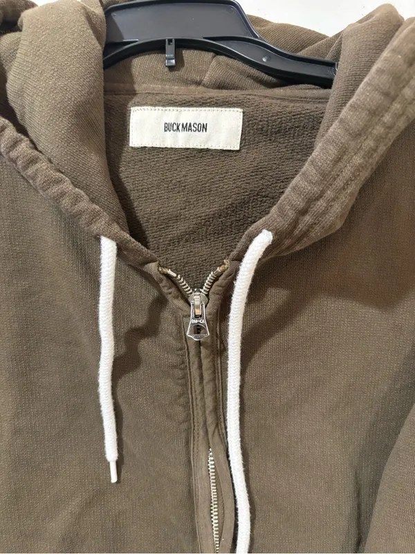 Buck Mason Vintage Interloop Full-Zip Hoodie XL River Rock Brown French Terry - Image 4