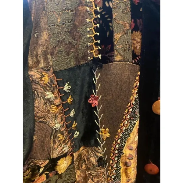 Women's Flashback Brown Floral Embroidered tapestry Jacket Size M - Image 6