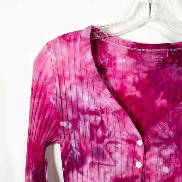 Aerie Medium Crop Top Handmade Tie Dye Long Sleeve‎ Hot Pink Knit Preppy 1025 - Image 5