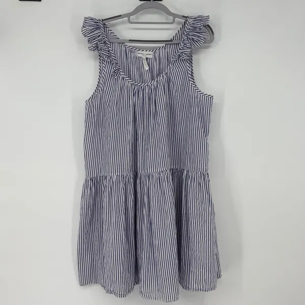 Apiece Apart XL Blue Stripe Baby Doll Ruffle Poplin Coastal‎ Mini Dress Cotton - Image 2
