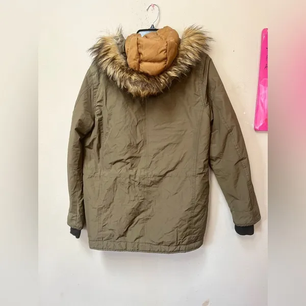 Aeropostale XS Olive Parka Gorpcore Granola Faux Fur Utility Jacket - Image 2
