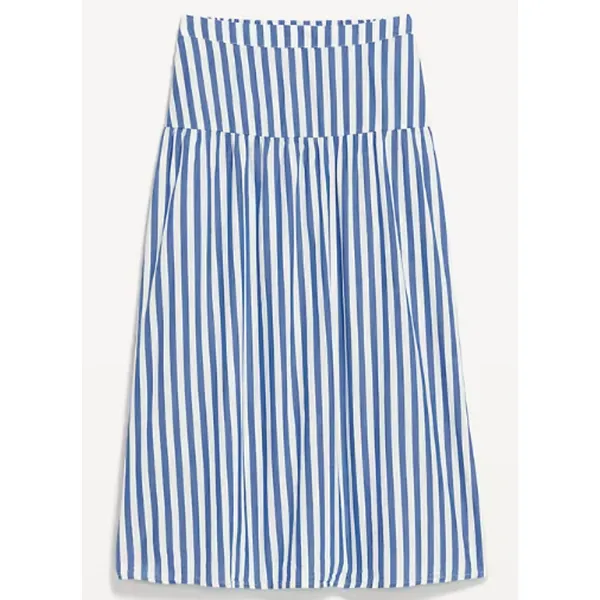 Old Navy Chambray Blue Stripe Dropped Waist Midi Skirt NEW Womens XL Flowy - Image 3