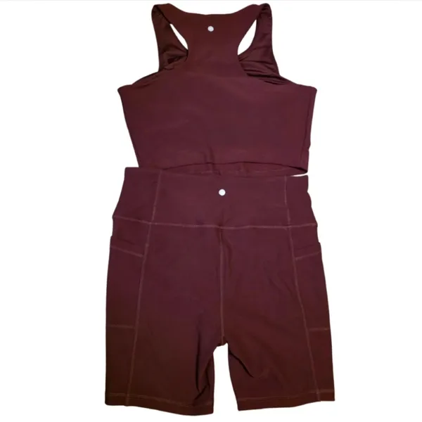 Women's High-Waist Bike Shorts and Crop Tank Set - Maroon - Image 4